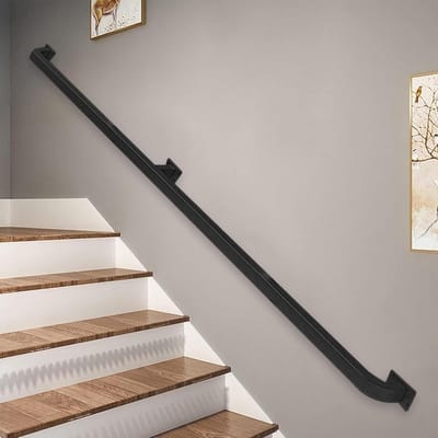 Trapleuning Set - Muursteun Leuning - Veilig Traplopen - Stevig Smeedijzer - 300cm Lengte - Zwart