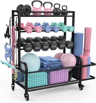 Robuuste 4-Laags Fitness Opbergrek met Verrijdbare Wielen