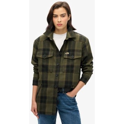 Superdry Borg Check Overshirt Khaki Grootte: 42
