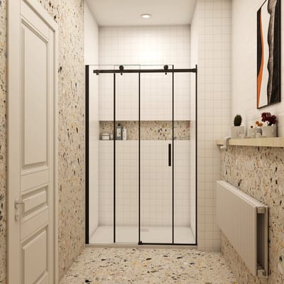 Douchedeur schuifdeur 100x200cm 8mm gehard glass easyclean mat zwart aluminium profiel
