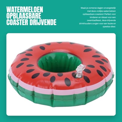 Dailygoods- Opblaasbare Coaster Set van 12 - Watermeloen Design - Drankhouder - Drijvend Speelgoed - PVC - Draagbaar en Opvouwbaar - Drijvende Bekerhouder