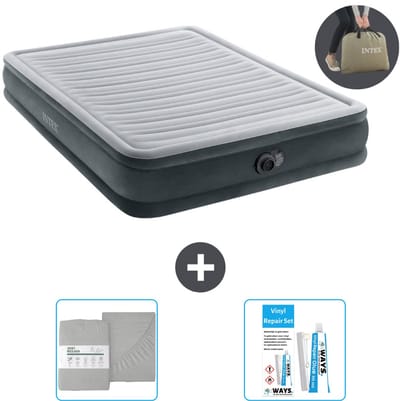 Intex Luchtbed - 2-Persoons - 152 x 203 x 33 cm - Grijs - Inclusief pomp - Hoeslaken en Reparatieset