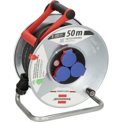 Brennenstuhl Garant S IP44 Kabelhaspel ( 50 m kabel in zwart, plaatstaal, kortstondig gebruik buiten, Made in Germany)zilver