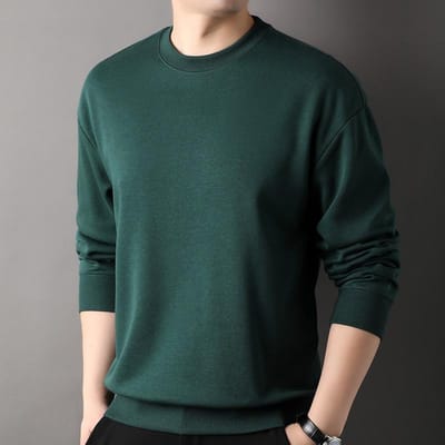 Trui Heren Casual Ronde Hals Effen Kleur Lente en Herfst Nieuwe Trendy All-Match Katoenen Top Jongeren en Middelbare Leeftijd Lange Mouw T-shirt L gray
