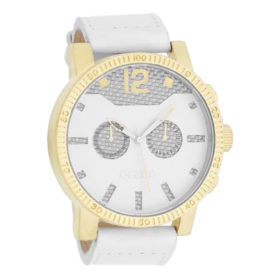 OOZOO Timepieces - Goudkleurige horloge met witte leren band - C4791