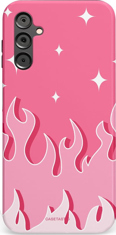 Casetastic Hoesje Geschikt voor Samsung A14 (5G/4G) - Stijlvolle Beschermende Duo-layer Case - Roze Vlammen
