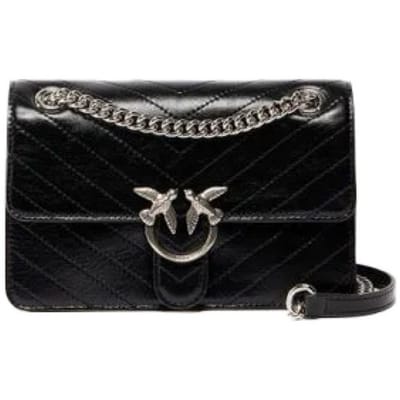 PINKO Love One Schoudertas Leer 26 cm - Dames - nero limousine - matt silver