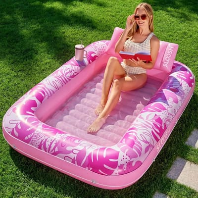 Lilac & Lily Luxe Zwembad Luchtbed - Opblaasbaar Ligbed - Lounge Floatie voor volwassenen - Met Bekerhouders & Hoofdsteun - ROZE