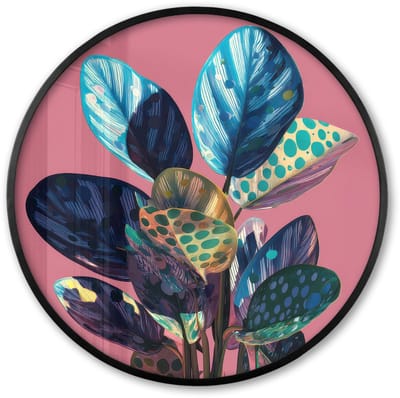 Poster in lijst Rond - Fotolijst 60x60 cm - Posters - Plant - Bladeren - Stippen - Abstract - Ronde posterlijst zwart - Decoratie - Wanddecoratie woonkamer - Muurdecoratie slaapkamer