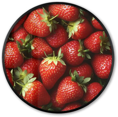 Poster in lijst Rond - Fotolijst 60x60 cm - Posters - Aardbei - Fruit - Rood - Ronde posterlijst zwart - Decoratie - Wanddecoratie woonkamer - Muurdecoratie slaapkamer