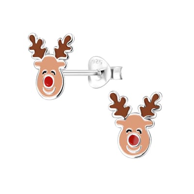 Zilveren lachende rendier kinder oorstekers | smiling reindeer oorknopjes | kerst winter oorbellen Meisje Zilver | Zilverana | Sterling 925 Silver