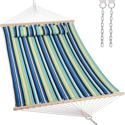 Hangmat voor 2 personen - Dubbele hangmat - Ontspannen in de tuin - Met houten spreidstokken - Tot 475 pond