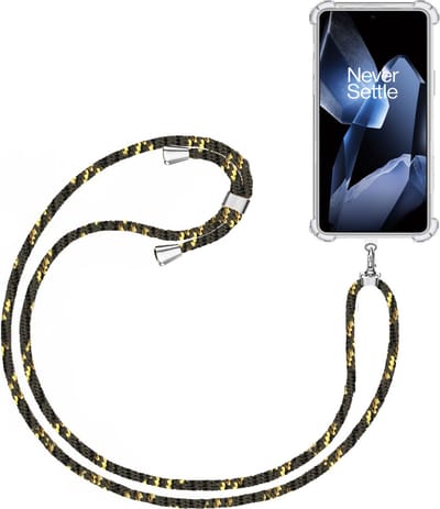 Telefoonkoord + Hoesje Geschikt voor OnePlus 13 - Lengte Verstelbaar - Telefoonketting - Shock Proof Case - Zwart Goud