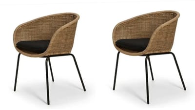 Casa – Eetkamerstoel set van 2: ‘Mandes’ met zitkussen 80x64x58cm – naturel/zwart