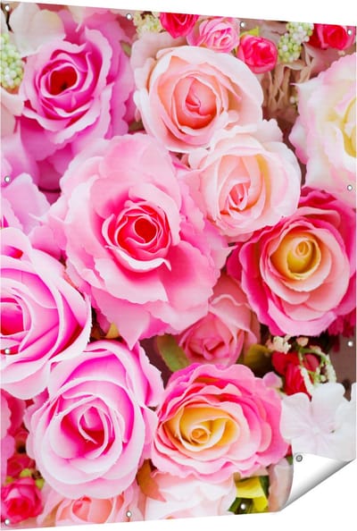 Gards Tuinposter Roze Rozen Achtergrond - Bloemen - 120x150 cm - Tuindoek - Tuindecoratie - Wanddecoratie buiten - Tuinschilderij