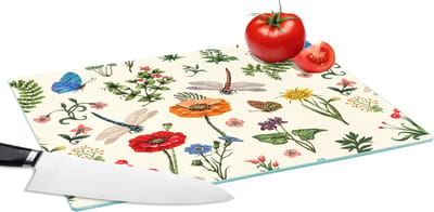 Glazen Snijplank - 39x28 - Insecten - Bloemen - Zomer - Regenboog - Patroon - Snijplanken Glas