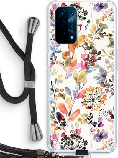 Case Company® - Hoesje met koord geschikt voor Oppo A74 5G hoesje met Koord - Wilde grassen - Telefoonhoesje met Zwart Koord - Bescherming aan alle Kanten en Over de Schermrand