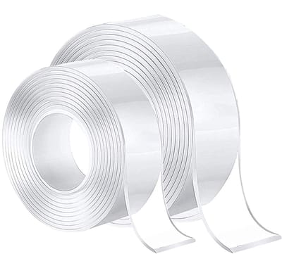 Dailygoods- Dubbelzijdige Tape Extra Sterk - Plakbandhouder - Plakband Rollen - Transparant - Wasbaar - Inclusief Mini-Schaar