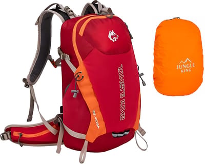 CarryQuest® - 35L Unisex Wandelrugzak - Lichtgewicht Nylon Hiking Backpack met Regenhoes, Rugventilatie, Ademend Draagcomfort & Ruime Opbergruimte - 50x33x19 cm - Rood
