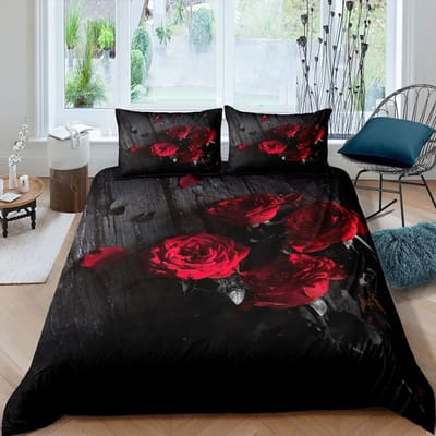 Rode Roos Dekbedovertrek Set Roos Bloemenprint Beddengoed Set Romantische Frisse Stijl King Size Dekbedovertrek met Kussenslopen voor Geliefden 173x218cm 2pcs
