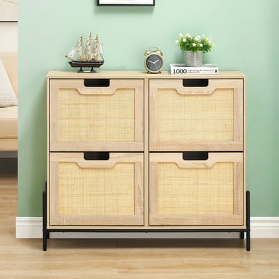 Schoenenkast - Schoenenrek - Opbergkast - Rotan - 4 Klapdeuren - Oak - 100 × 24 × 88 cm