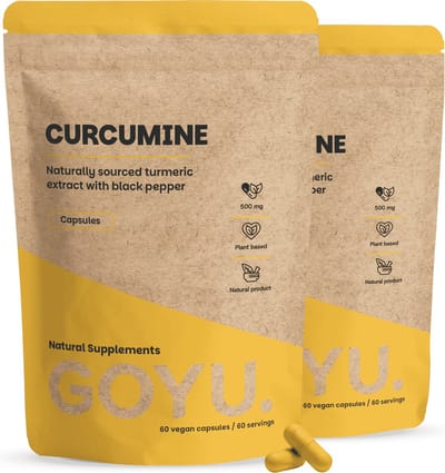 GOYU Curcumine 95% Extract met Piperine 1000 mg per dagdosering Combideal 2x 60 Capsules - Met Zwarte Peper – Kurkuma - Turmeric - Vegan - Zonder toevoegingen - Lab getest - 40 dagen voorraad per zakje