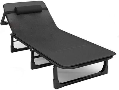 Opvouwbaar campingbed - Slaapbed volwassenen - Buiten ontspannen - 4 standen verstelbaar - 350 lbs draagkracht - Zwart