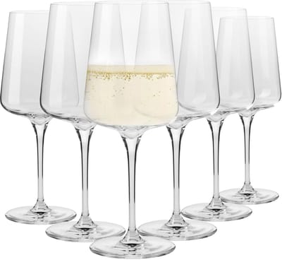 KROSNO | Wijnglazen voor witte en mousserende wijn | Set van 6 stuks - 400 ml | Elegant, Crystal Glass, Loodvrij glas | Perfect voor thuis, restaurant en feesten | Kunnen worden gewassen in de vaatwasser