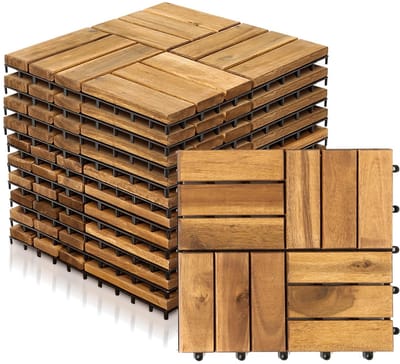 Houten Balkon Tegels - Vloer Bedekking Tuin - Buiten Leven - Duurzaam Acaciahout - 30x30cm 110 Stuks - Natuurlijk Hout