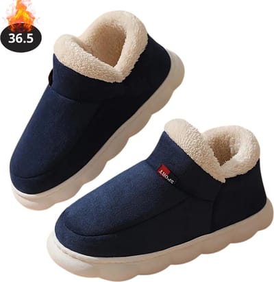 Nivard Warme Pantoffels - Sloffen - Slippers - Dames - Heren - Pluche - Maat 36.5 - Marineblauw