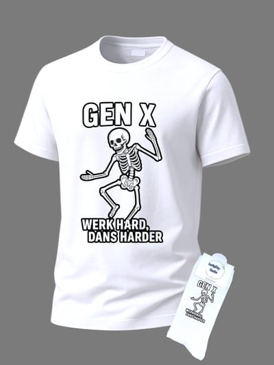 T-shirt Grappige tekst - Giftset - Gen X Werk hard dans harder - Party Shirt - Cadeau set shirt en sokken - Grappig cadeau voor vrouw en man - Verjaardag - Kerst kado - Festival t-shirt set - Vaderdag - Moederdag - T-shirt dames en heren - Maat S