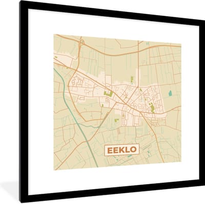 Fotolijst incl. Poster - Stadskaart - Vintage - België - Plattegrond - Kaart - Eeklo - 40x40 cm - Posterlijst