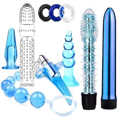 Oneay Anaal Plug Set – 10-delig Siliconen Buttplug Set met Verschillende Maten & Structuren – Inclusief Ballenketting & Cockringen – Beginners & Gevorderden – Ergonomisch, Flexibel & Huidvriendelijk – Intieme Wellness Set – Blauw