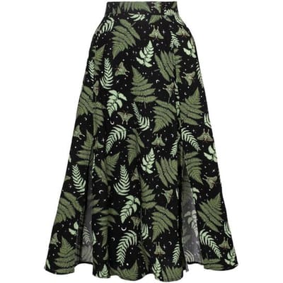 Hell Bunny - Rockabilly Midirok - GAIA SKIRT - XS tot 4XL - voor Vrouwen - zwart-groen