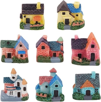 Miniatuur Huisjes Set - Feeën Tuin Ornamenten - Mini Tuin Decoratie - Verschillende Kleurrijke Stijlen - 8 Stuks - Multicolor