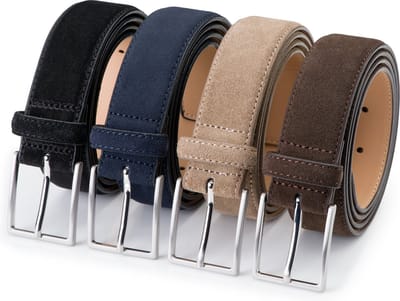 DTCH.FIT Herenriem Suède Bobby - Riem Zwart, Blauw, Taupe & Donkerbruin - Pantalon & Jeans Broekriem - Riemmaat 105cm - Totale lengte 120cm - 4 Stuks