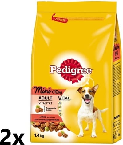 2x Pedigree - Droogvoer met Rund & Groenten - Mini Adult - 1,4kg
