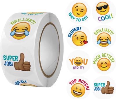 500 Stickers Op Rol - 2.5cm - Emoji Tekst 2 - Beloningsstickers - Stickers Kinderen - Sluitsticker - Sluitzegel - 25mm - 500 Stuks