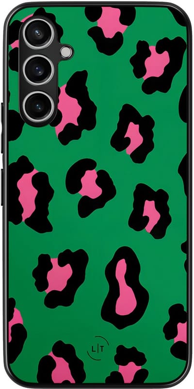 Leuke Telefoonhoesjes - Hoesje geschikt voor Samsung Galaxy A54 - Luipaard groen roze - Backcover zwart - Luipaardprint - Groen, Roze