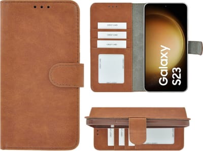 MoDo hoesje Geschikt voor Samsung Galaxy S23 - Kunstleer Book Case - Bruin