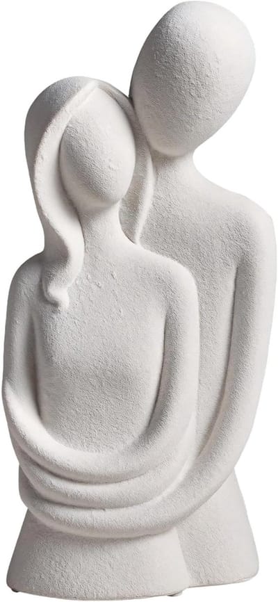 Artistiek Hars Beeld - Moderne Sculptuur - Boekenplank Decoratie - Intieme Omhelzing - 20.6 cm Hoog - Wit