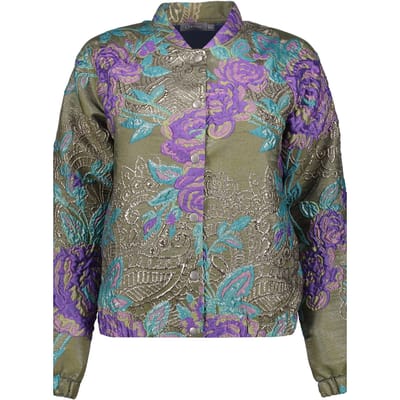 Geisha Jacket Flowers Lurex Green/purple Maat: S | Bomberjacks Outlet | Dames | Groen