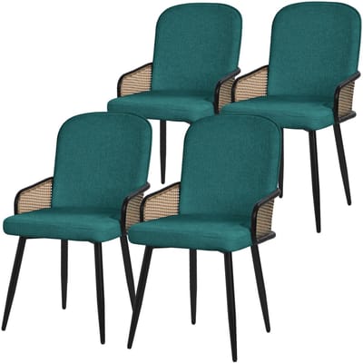 Eetkamerstoelen set van 4 petrol met arm & rugleuning, gestoffeerde stoelen voor eetkamer & keuken ML-Design