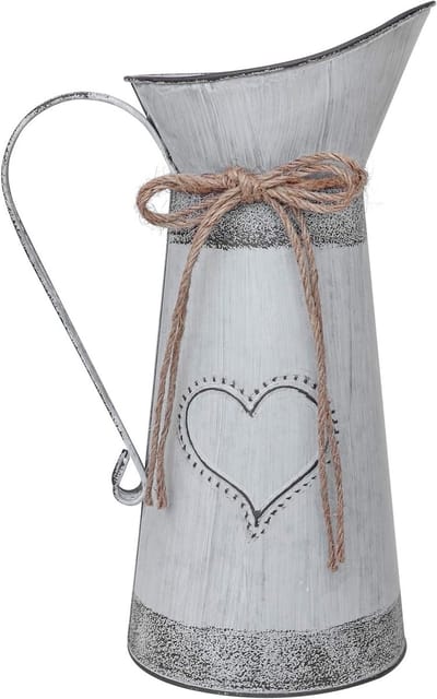 Vintage metalen melkkan pitcher, rustieke vaas met hartvormig en touwontwerp voor bruiloftsdecoratie, landelijke stijl en unieke accenten