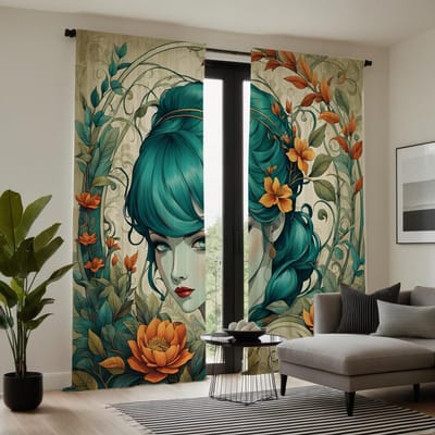 2 pièces HD Marée Nationale couleur de remplissage fille rideau décoratif Vert lien rideau imprimé numérique Style Décoration de Maison Décoration l W52H63inchW132H160cm black