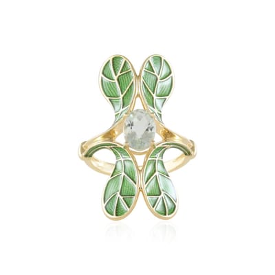 Cavill - Zilveren ring - 925 Sterling Zilver Verguld - 1,17 ct Braziliaanse Groene Amethist Ovaal - Elegant Bladmotief - Maat 16-21