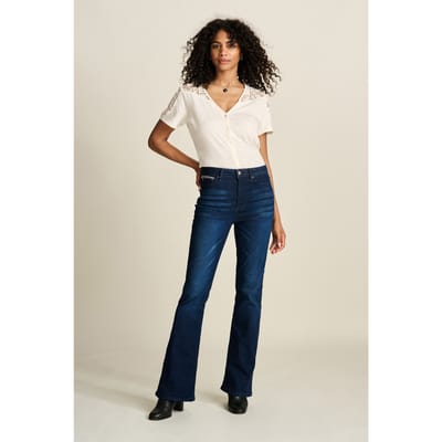 POM Amsterdam Jeans - Esmee Flare Dark Blue Maat: 34 | Flared Jeans Outlet | Dames | Blauw
