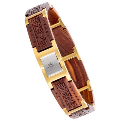 Victorious Rood Sandelhout Armband - Goud en Roestvrij Staal - Wave - 21cm