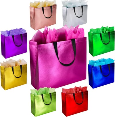 Herbruikbare Geschenkzakjes - Feesttasjes Goodiebags - Cadeau Verpakken - Waterdicht Stevige Bodem - Groot Formaat 33cm - 9 Kleuren Set