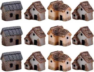 12 Pcs Miniature Fairy Garden Stone House, Resin Moss Fairy Mini Fairy Cottage House, Mini Fairy Stone Cottage Small House for Home Decoration Outdoor Decoration
